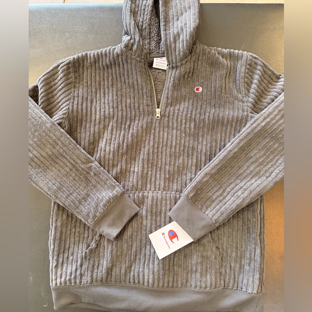 Champion Sherpa Lined Hoodie XL (18/20) Boys Gray Quarter Zip Cozy Pullover